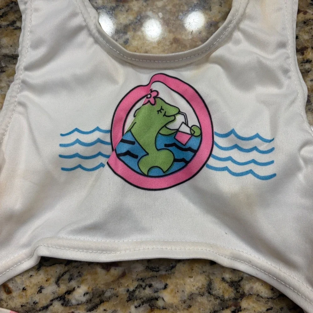 Vintage Star Fish Girls Pink White Striped Dolphin Cutout One Piece Swimsuit 4T